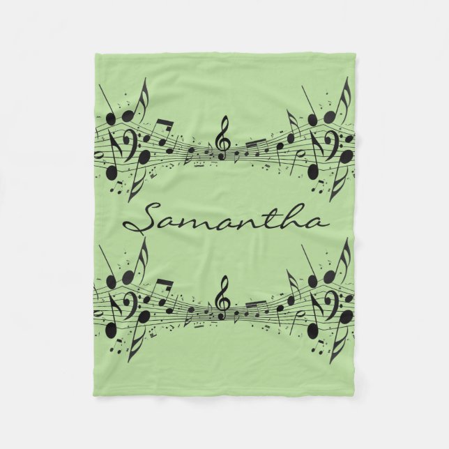 Black Musical Notes Doubled Design Fleece Blanket (Front)