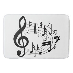 Black Musical Notes in Oval Shape Bath Mat