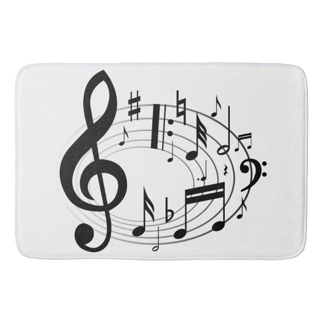 Black Musical Notes in Oval Shape Bath Mat (Front)