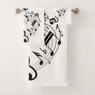 Black Musical Notes in Oval Shape Bath Towel Set
