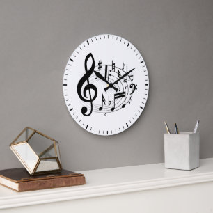Black Musical Notes in Oval Shape Large Clock