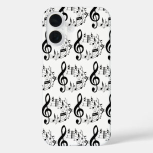 Black Musical Notes in Oval Shape Pattern iPhone 16 Case