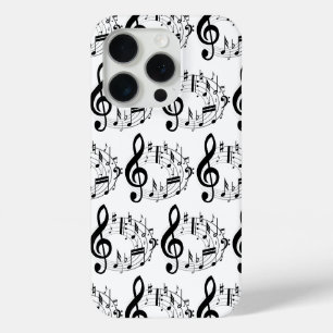 Black Musical Notes in Oval Shape Pattern iPhone 15 Pro Case