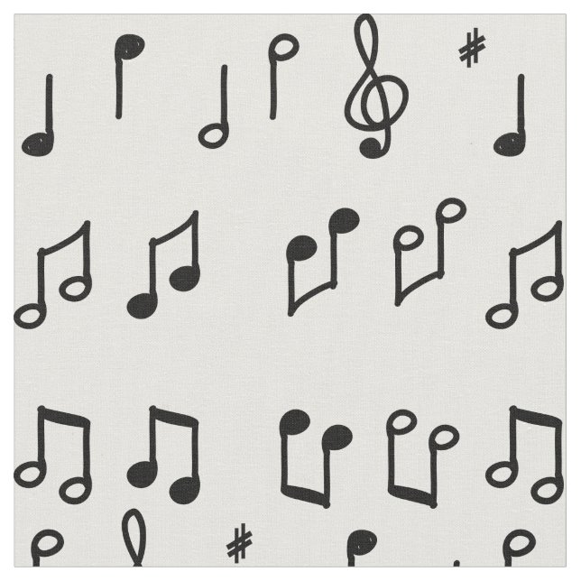Black Musical Notes line art  Fabric (Close Up)
