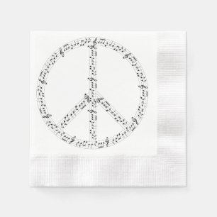 Black Musical Notes Round Peace Sign Napkin