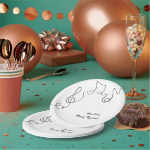 Black Musical Notes Treble Clef Music Event Paper Plate