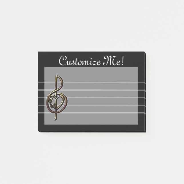 Black Musical Treble Clef Post-it Notes (Front)