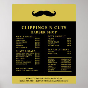 Black Mustache, Men's Barbers Price List Poster