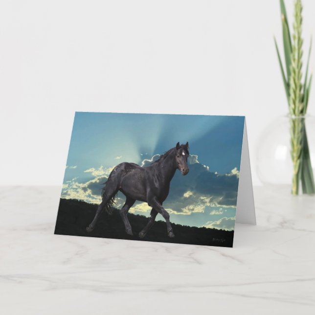 Black Mustang Stallion Folded Greeting Card (Front)
