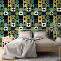 Black Mustard Brown Beige Green Circles Pattern