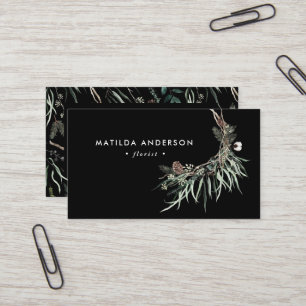 Black muted watercolor floral florist elegant business card
