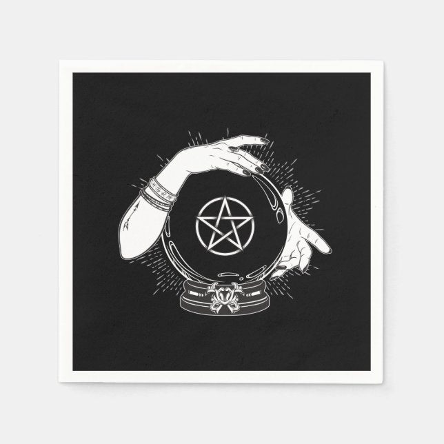 Black Mystic Fortune Teller Mystical Crystal Ball Napkin (Front)