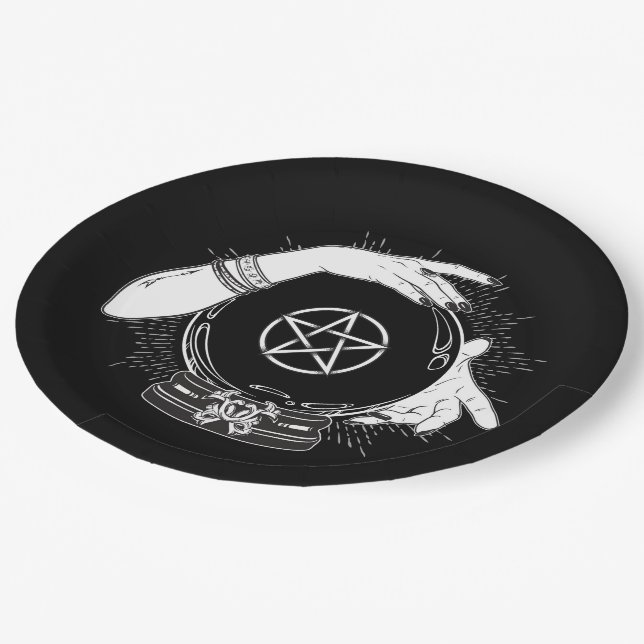 Black Mystic Fortune Teller Mystical Crystal Ball Paper Plate (Angled)