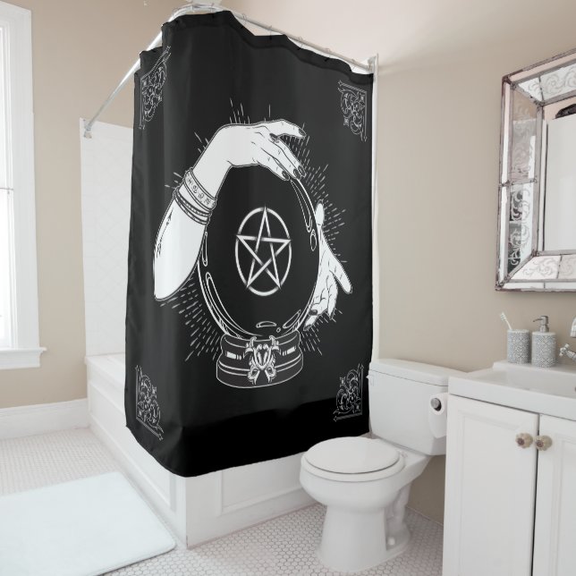 Black Mystic Fortune Teller Mystical Crystal Ball Shower Curtain (In Situ)
