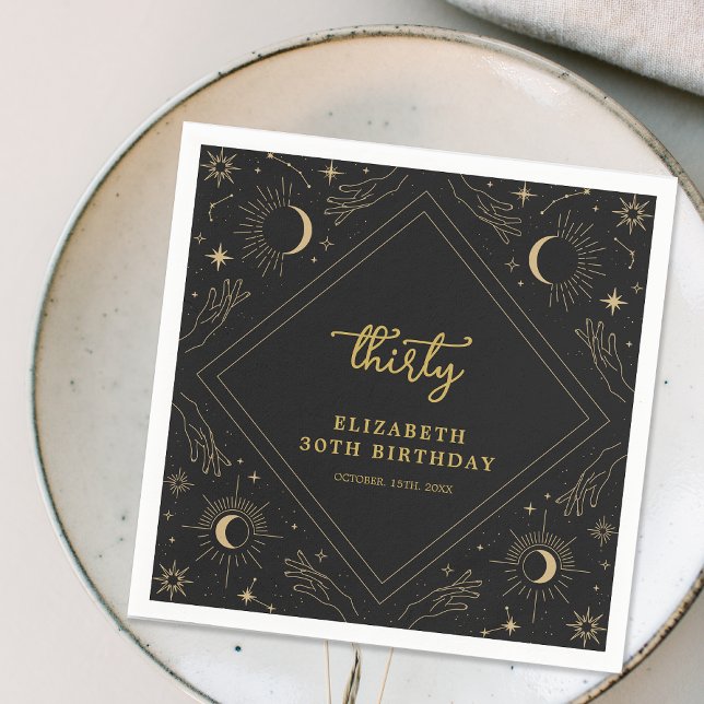 Black Mystic Horoscope Moon 30th Birthday Napkin (Black Mystic Horoscope Moon 30th Birthday Napkins)