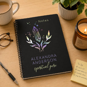 Black Mystical Holographic Spiritual Crystals Notebook