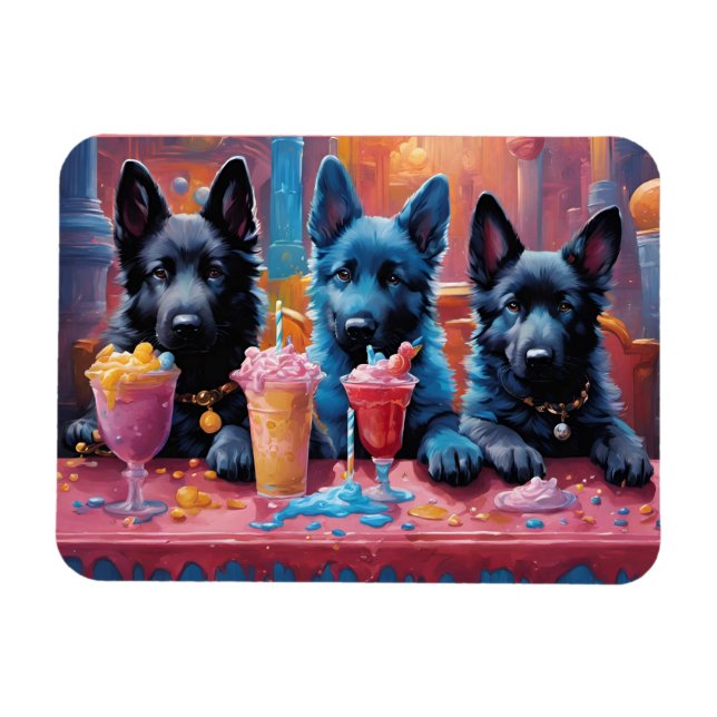 Black N Blue German Shepherd Puppies N Milkshakes Magnet (Horizontal)