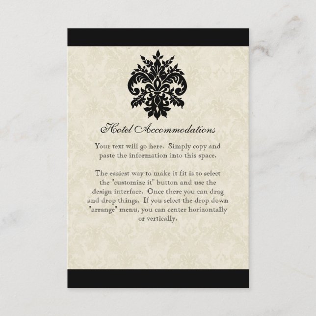 Black n Cream Fleur de Lis Damask Wedding Enclosure Card (Front)