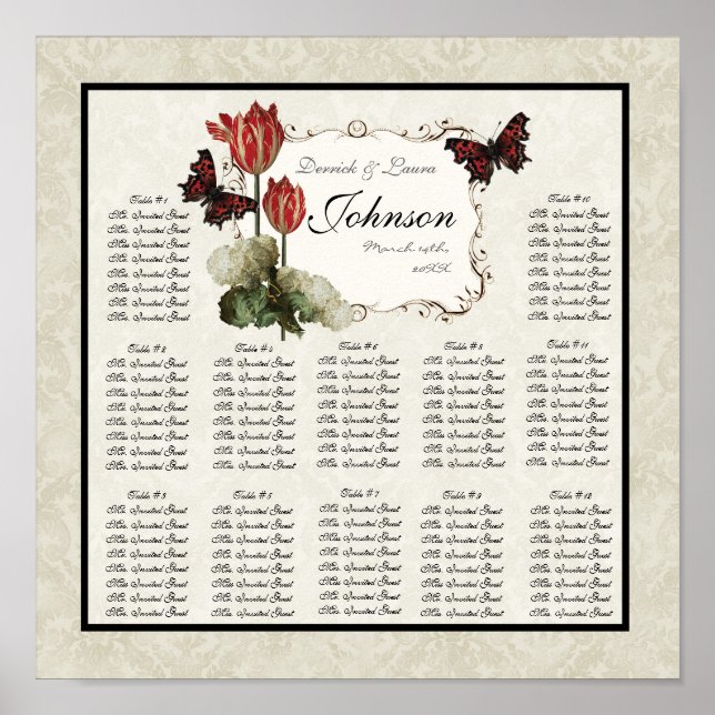 Black n Cream Red Reception Table Seating Chart (Front)