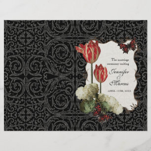 Black n Cream Red Tulip Damask - Wedding Program