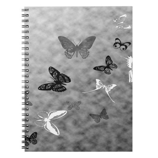 Black n White Butterflies Spiral Notebook (Front)