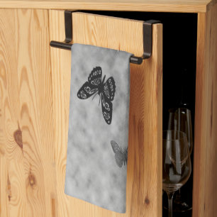 Black n White Butterflies Tea Towel