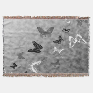 Black n White Butterflies Throw Blanket