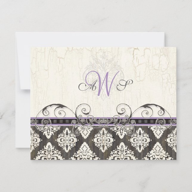 Black 'n White Damask (lilac) RSVP Response Card (Front)
