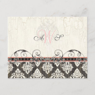 Black 'n White Damask (pink) RSVP Response Card