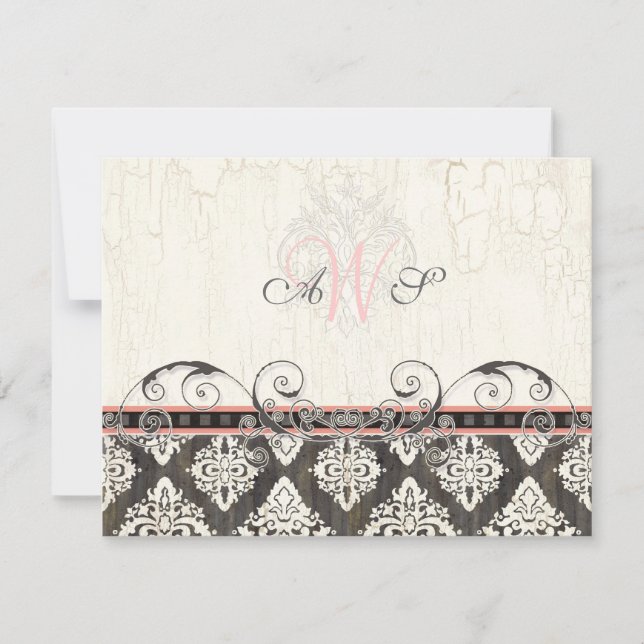Black 'n White Damask (pink) RSVP Response Card (Front)