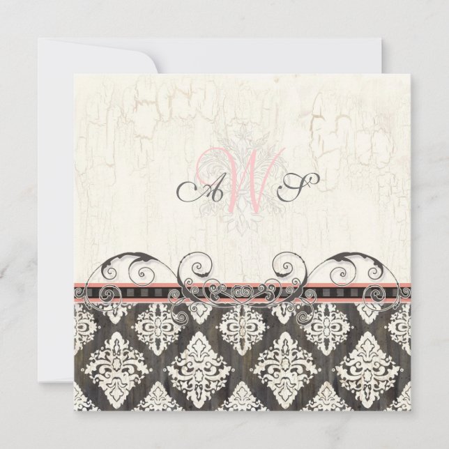 Black 'n White Damask (pink) Wedding Invitation (Front)