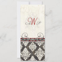 Black 'n White Damask (red) Wedding Invitation