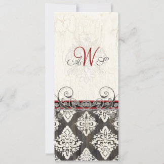 Black 'n White Damask (red) Wedding Invitation