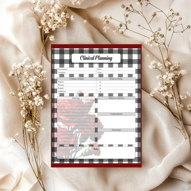 Black n White Floral Gingham _ Clinical Planning Notepad (Creator Uploaded)