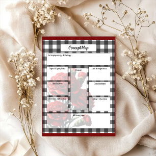 Black n White Floral Gingham_ Concept Map Notepad