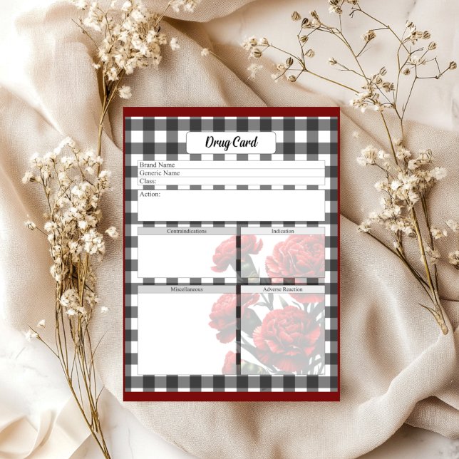 Black n White Floral Gingham _Drug Card Notepad (Creator Uploaded)