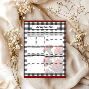 Black n White Floral Gingham_ Nursing Care Plan Notepad
