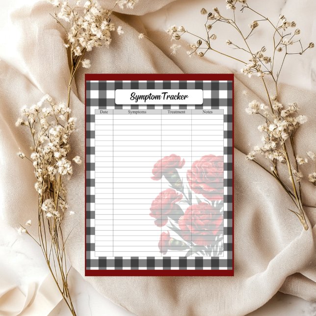 Black n White Floral Gingham_ Symptom Tracker Notepad (Creator Uploaded)