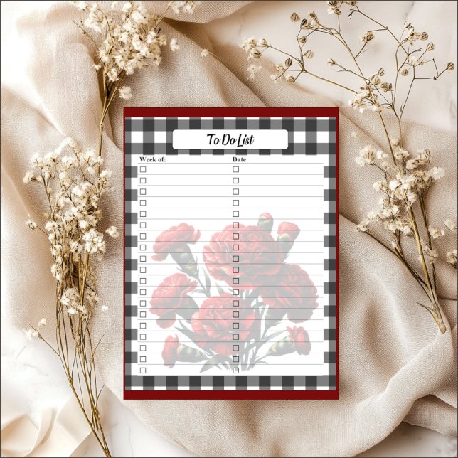 Black n White Floral Gingham_ To Do List Notepad (Creator Uploaded)