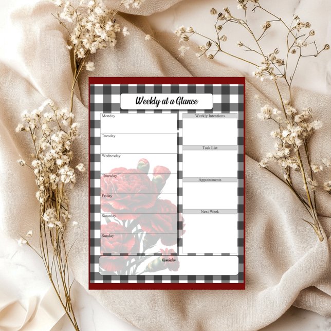 Black n White Floral Gingham _ Week At a Glance Notepad (Creator Uploaded)