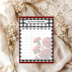 Black n White Floral _ Key Terms to Remember Notepad