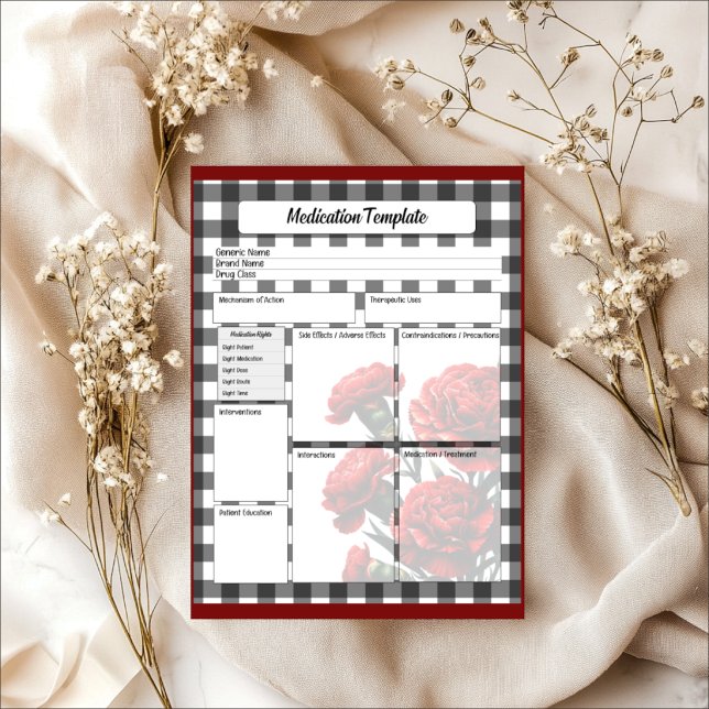 Black n White Floral _ Medication Template Notepad (Creator Uploaded)