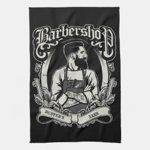 Black-n-White Hipster Barbershop Personalize Tea Towel