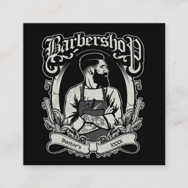 Black-n-White Hipster Square Personalise Square Business Card (Front)