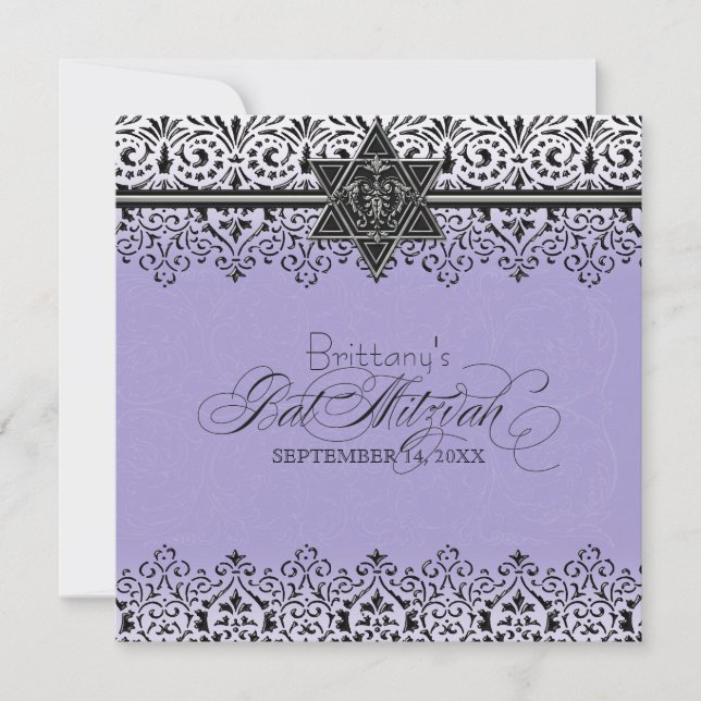 Black n White Lace Look Silver Bat Mitzvah Invite (Front)