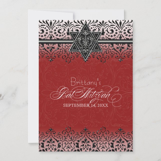 Black n White Lace Look Silver Bat Mitzvah Invite (Front)