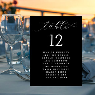 Black n White Names List Table Number Cards