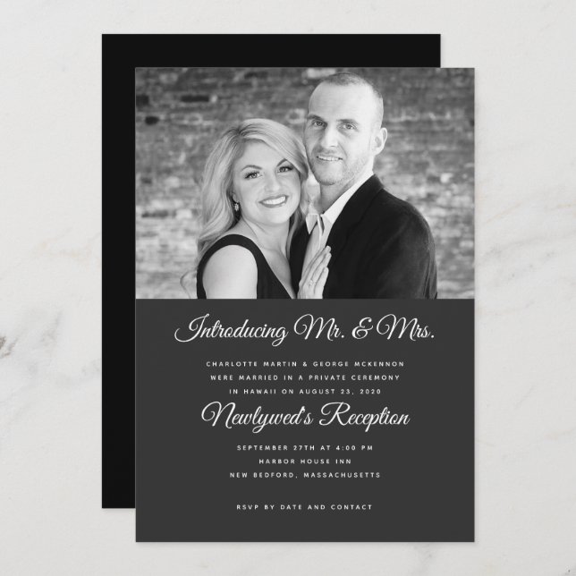 Black n White Photo Marriage Reception Invitation (Front/Back)