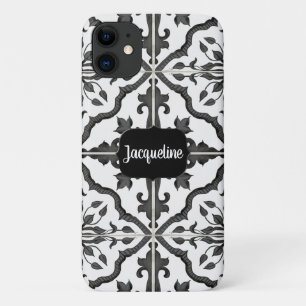 Black n White Watercolor Rustic Farm Tile Pattern Case-Mate iPhone Case