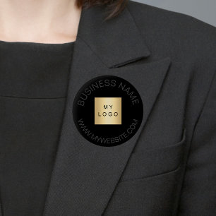 Black name business logo website 6 cm round badge